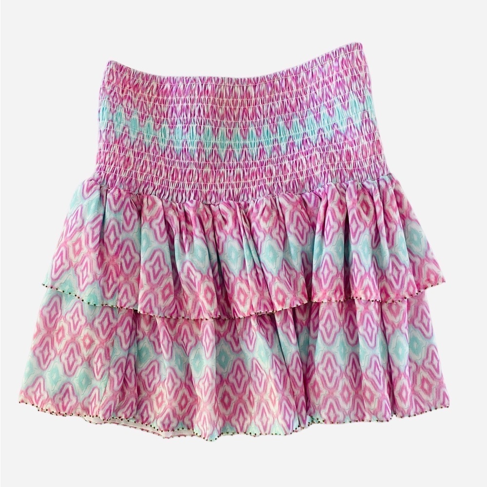 Paloma Blue Ikat Silk Print Cabana Mini Skirt in Bubblegum M L NWT